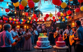 Vibrant celebration of Johnny Cash’s birthday with vintage attire and musical performances at johnnycashbirthday.com.