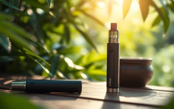 Find where to buy dmt with an elegantly displayed DMT vape pen set amidst serene nature.