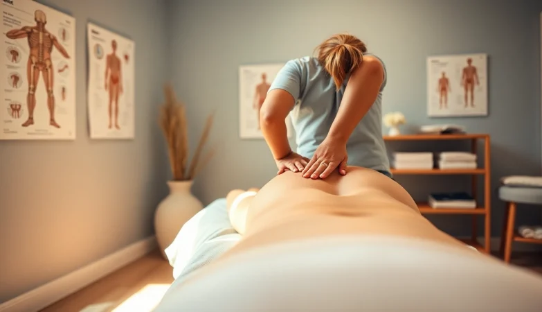 Myofascial release therapy session focusing on trigger points and pain relief in a professional setting.